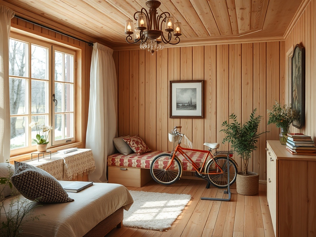 Варианты хранения велосипедов и садового оборудования внутри и снаружи дома из бруса